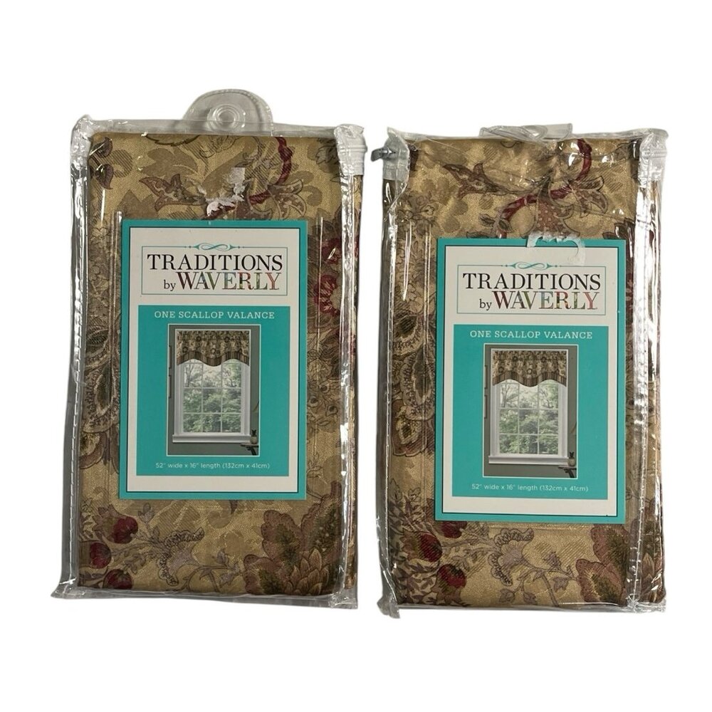 Traditions by Waverly Navarra Antique Scallop Valance Rod Pocket 52"W X 16"L 2PK